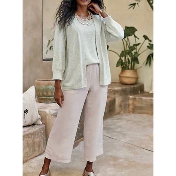new J JILL PureJill Elements oatmeal beige moonbeam cropped wide leg hemp pants - Picture 1 of 7